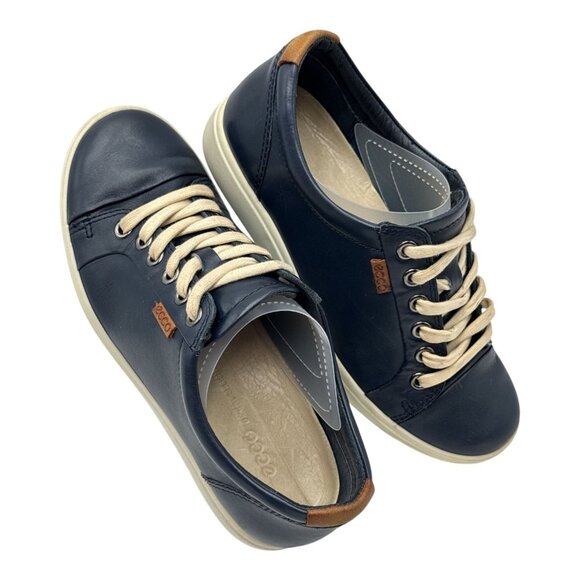 Ecco Navy Leather Lace-Up wide Shoes Womens Size 35/5 Danish Design Comfortable - Picture 2 of 13